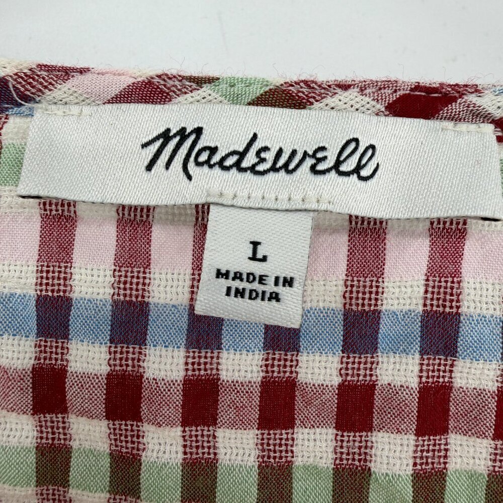 Madewell Gingham Tie-Front V-Neck Cotton Top Size L - Picture 6 of 9